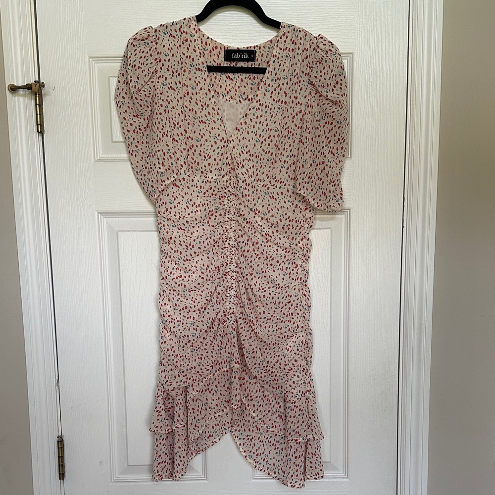 Fab'rik Orange Cream and Blue Patterned Midi Dress